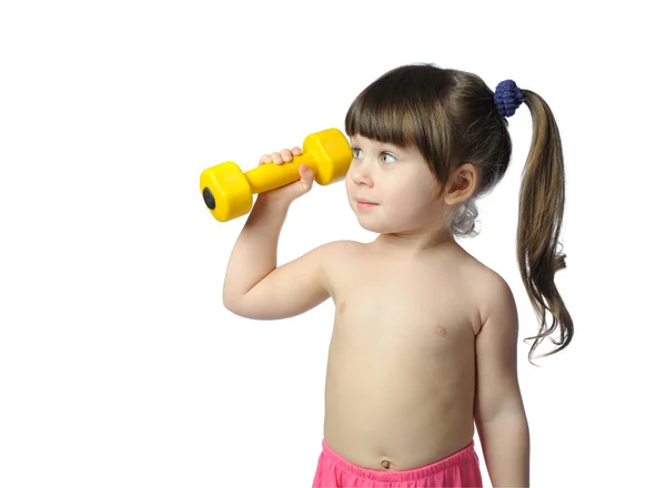 Little girl with dumbbells — Stock Photo, Image