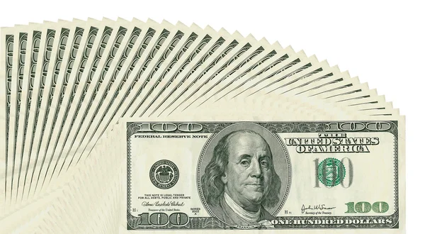 Lote de notas de 100 dólares — Fotografia de Stock