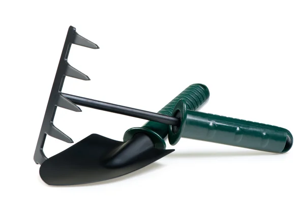 Садовий інструмент лопата, граблі . — стокове фото