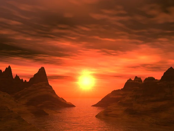 一个海湾的红暗日落 — 图库照片