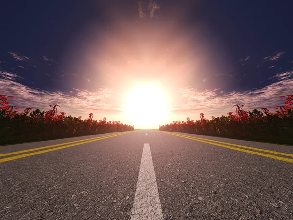 Motorvägen och solnedgång — Stockfoto