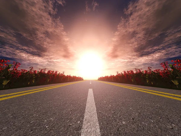 Autostrada e tramonto — Foto Stock