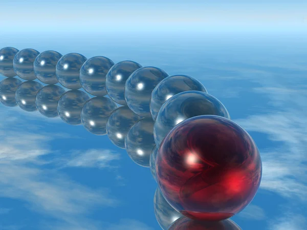 Row spheres with leader red color — Stock Photo, Image