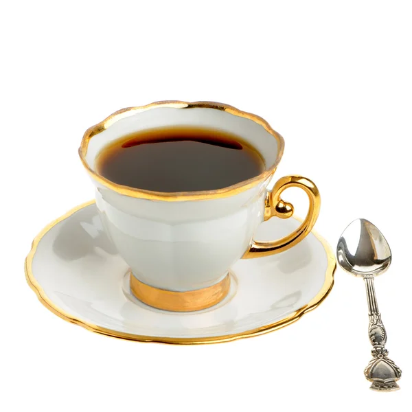 Xícara de café elegante com colher de prata — Fotografia de Stock