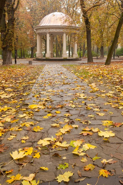 Herfst park met een wandelpad naar zomerhuis — Stockfoto