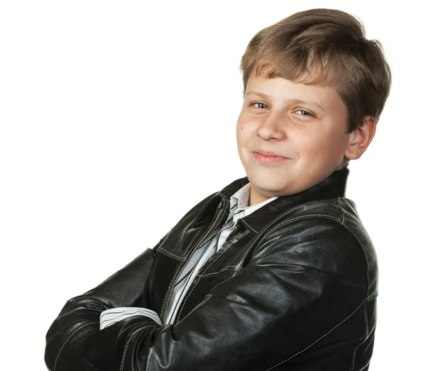 Portrait of the teenager in a leather jacket — Stock Photo, Image