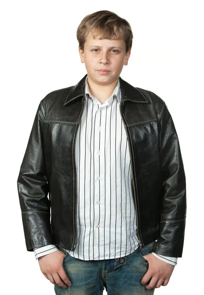 Portret van de tiener in een lederen jas — Stockfoto