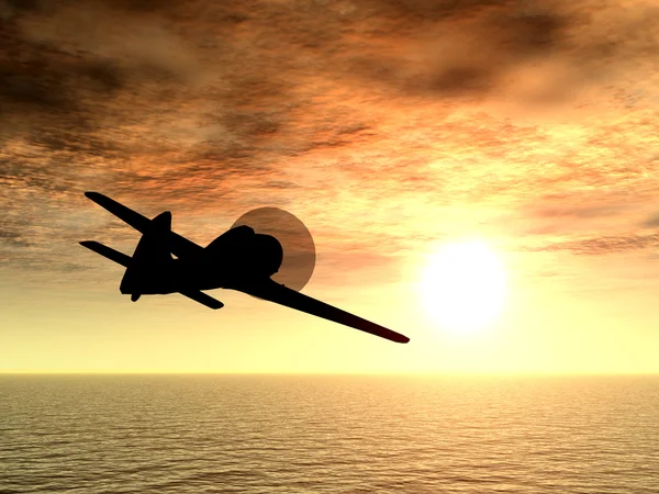 Літак на фоновому заході сонця — стокове фото