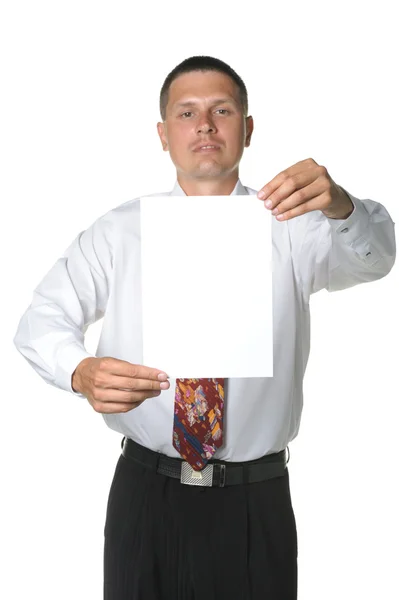 Biznesmen z pusty formularz papieru — Zdjęcie stockowe