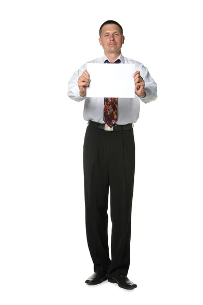 Der Geschäftsmann mit der leeren Form eines Papiers — Stockfoto