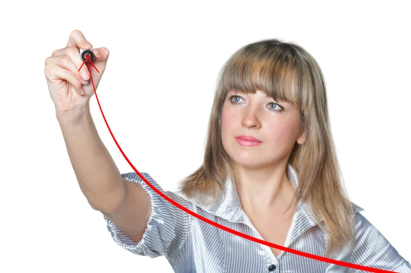 Affärskvinna drar tuschpenna stigande linjen. — Stockfoto