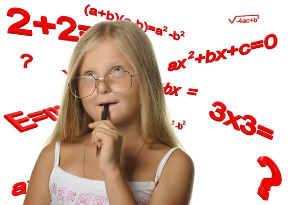 A lány és a matematikai képletek — Stock Fotó