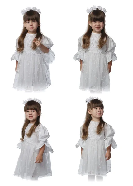 Dziewczyna w białej sukni - zestaw wyrażeń — Zdjęcie stockowe