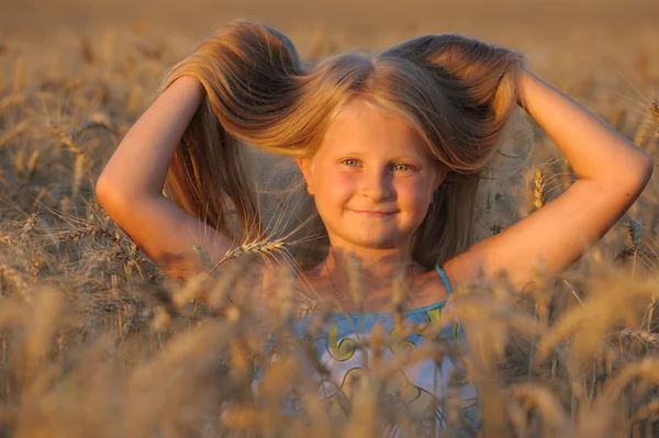 A lány iktatott wheats. — Stock Fotó