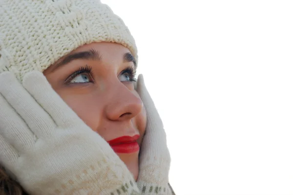 The girl in winter gloves — Stock Photo, Image
