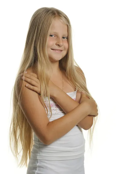 Portrét atraktivní dívka blondýna zblízka — Stock fotografie
