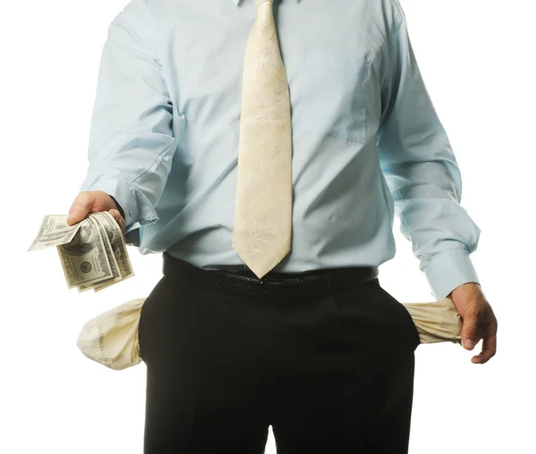 Молодой бизнесмен с пустыми карманами — стоковое фото