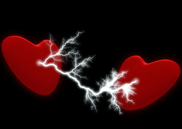 Δύο καρδιές με την ηλεκτρική εκκένωση — Φωτογραφία Αρχείου
