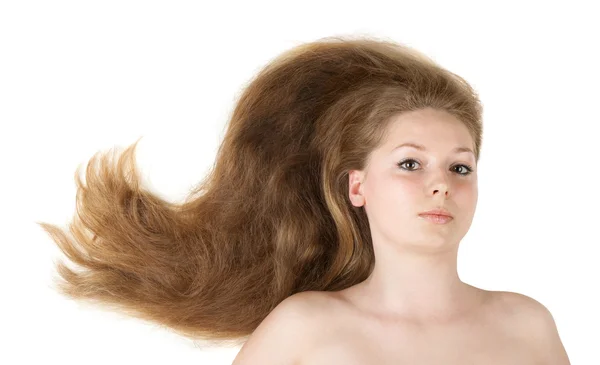 Sağlıklı güzel uzun saçlı tatlı Rüzgar tarafından oluşturulan hareket — Stok fotoğraf