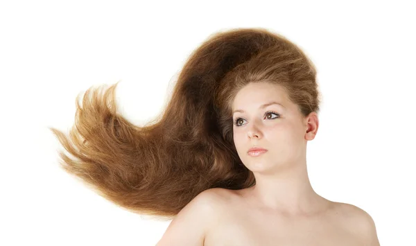 바람에 의해 만들어진 모션 근접 촬영 건강 한 아름 다운 긴 머리 — 스톡 사진