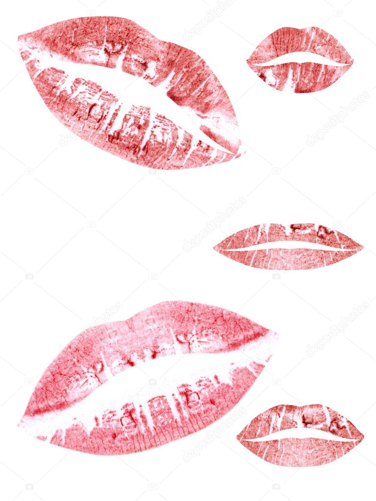 Traces from a kiss (red lipstick) it is isolated on a white background
