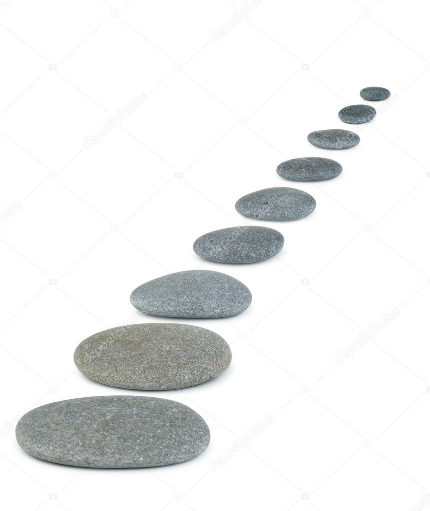 Row pebbles. Sea stones. It is isolated on a white background