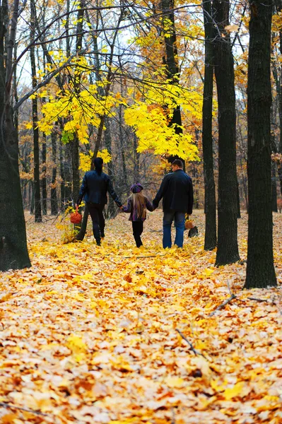 Οικογένεια στο φθινόπωρο δάσος — Φωτογραφία Αρχείου