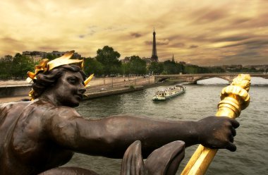 Paris cityscape as seen from Alexander III bridge. clipart