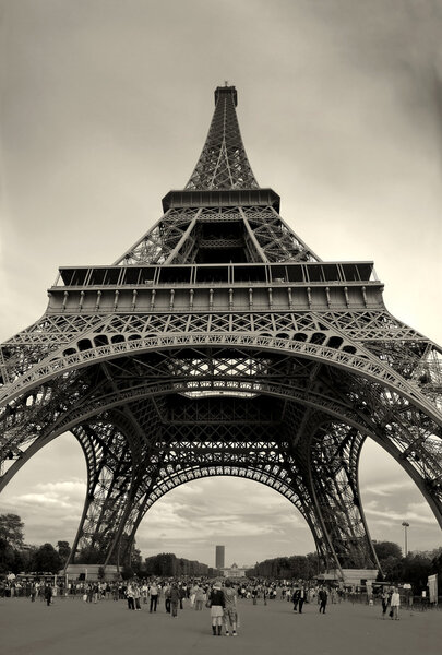 Vertical capture of famous Eiffel Tower in Paris, France (sepia toned).