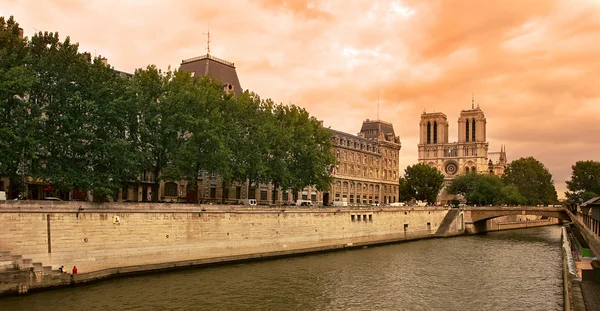 Senna e cattedrale di Notre Dame de Paris . — Foto Stock