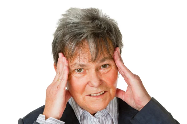 Senior vrouw met hoofdpijn — Stockfoto