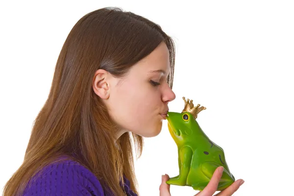 stock image Beautiful woman with frog prince