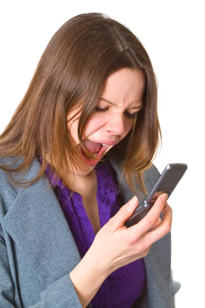 Iş kadını cep telefonunu içinde çığlık — Stok fotoğraf