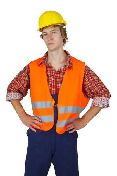 Młody pracownik z widoczności kamizelka — Zdjęcie stockowe