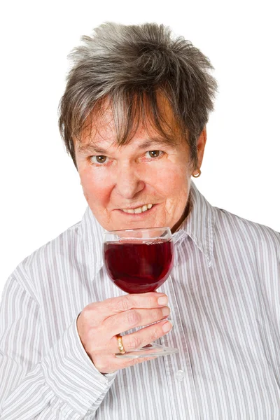 Female senior with glass wine — Stock Photo, Image
