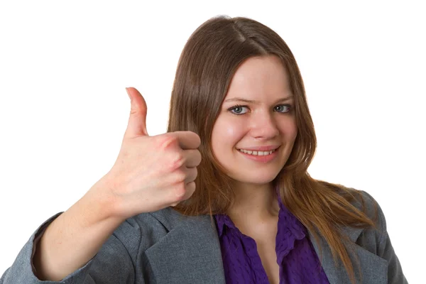 Affärskvinna med tummen upp gest — Stockfoto