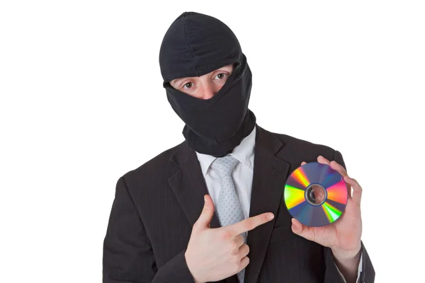 Thief holding a data disk — Stock Photo, Image