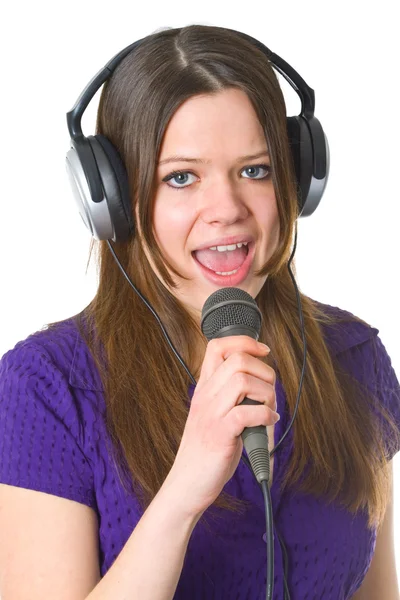 Bella donna con microfono — Foto Stock