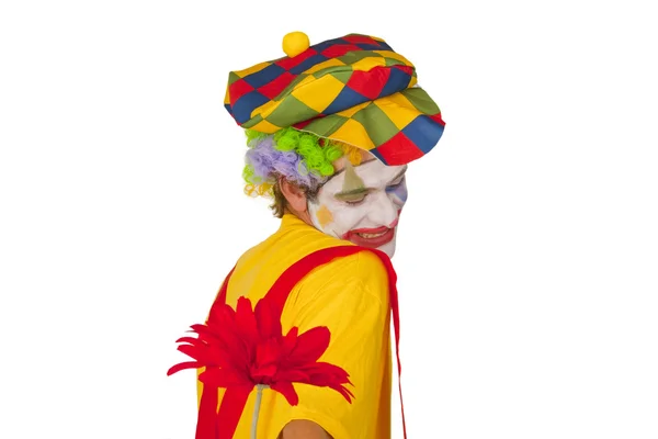 Färgglada clownen med blomma — Stockfoto