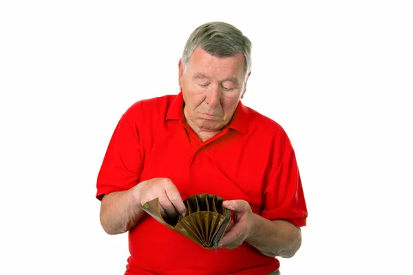 Muž senior s prázdnou peněženku — Stock fotografie