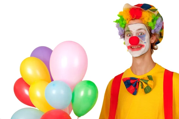 Färgglada clownen med ballonger — Stockfoto