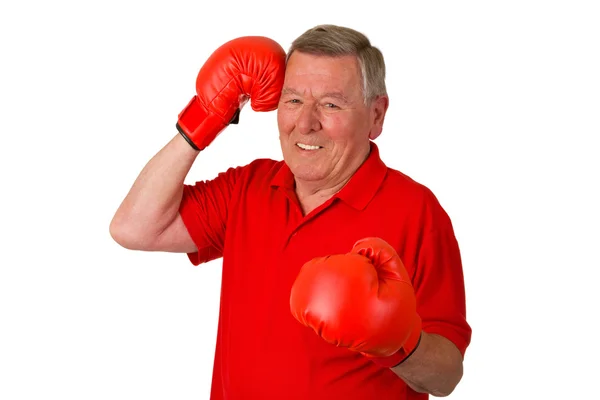 Mannelijke senior met bokshandschoenen — Stockfoto