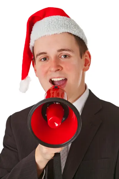 戴圣诞帽的商人 — 图库照片