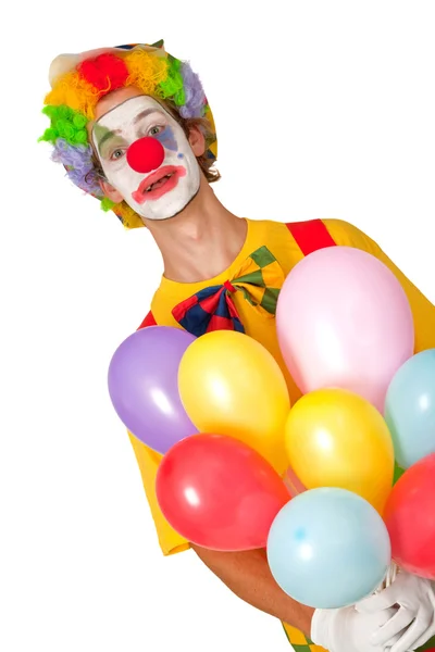 Färgglada clownen med ballonger — Stockfoto