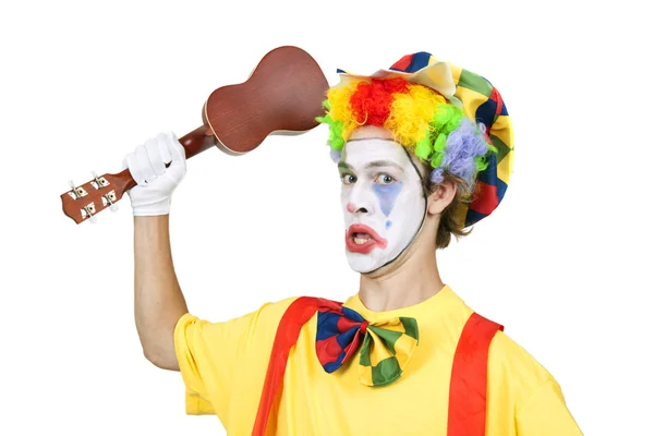 Colorful clown with ukulele — Stock Photo, Image