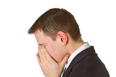 Businessman hiding his face in shame clipart