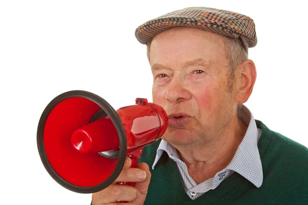 Starszy mężczyzna z megafon — Zdjęcie stockowe