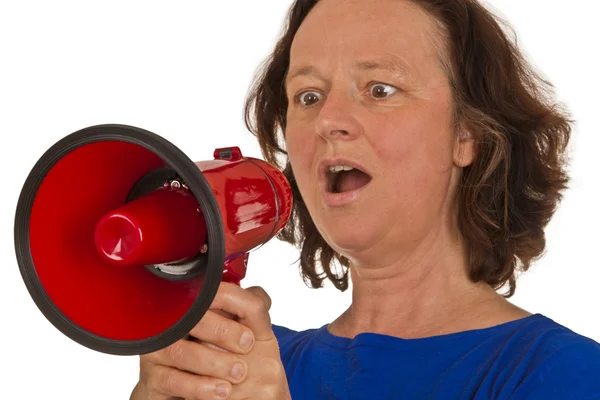 Kobieta z megafonem — Zdjęcie stockowe