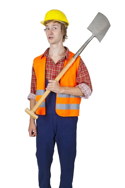 Молодий працівник з лопатою — стокове фото