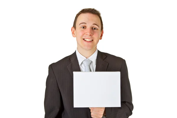 Jovem empresário com tela em branco — Fotografia de Stock